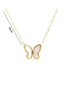 Butterfly Pendant Necklace - Yellow Gold - View 3