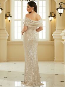 Missord Off Shoulder Sequin Formal Dress - Apricot - View 2