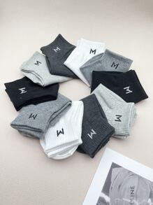 10對男士字母圖案休閒中筒襪 - 彩色 - 查看 3