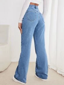 Quần jean nữ Nút Túi Dây kéo màu trơn - Rửa nhẹ - Xem 2