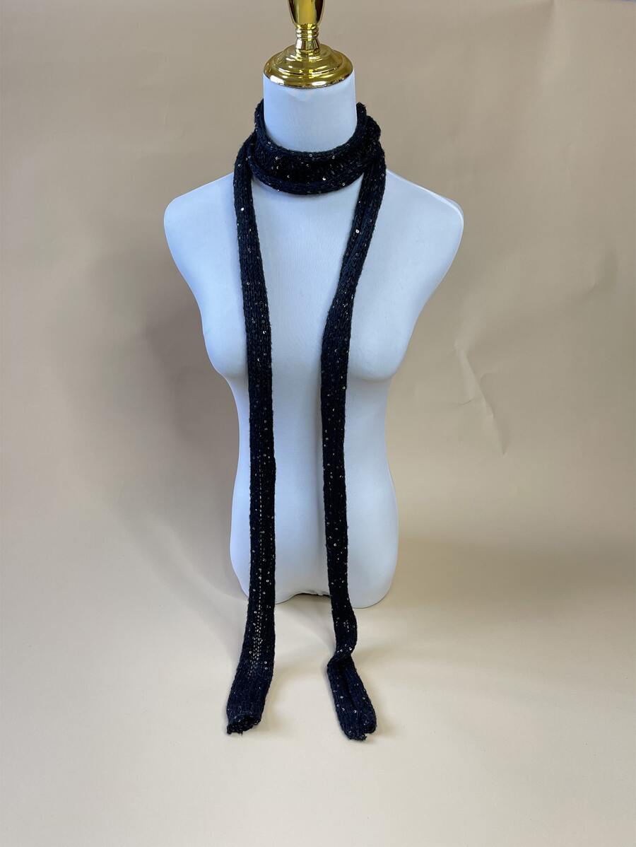 Rhinestone Decor Skinny Scarf - Black - View 1