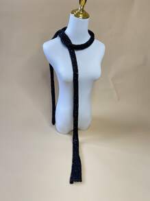 Rhinestone Decor Skinny Scarf - Black - View 3