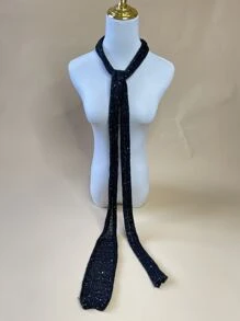 Rhinestone Decor Skinny Scarf - Black - View 4