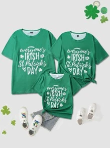 Girls 1pc Clover & Slogan Graphic Tee - Green - View 7