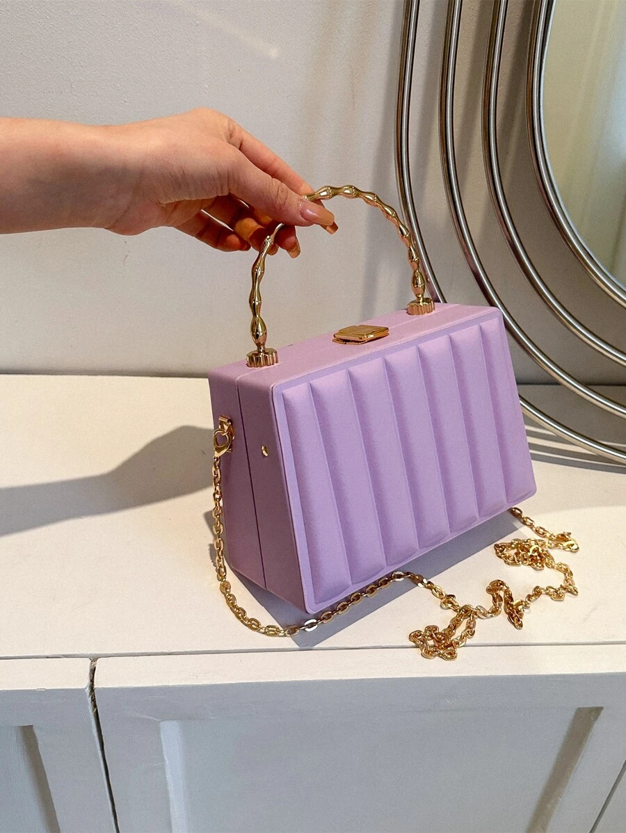 迷你壓花細節鏈條盒型包 - 紫色 - 查看 1