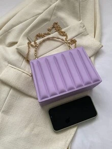 迷你壓花細節鏈條盒型包 - 紫色 - 查看 4