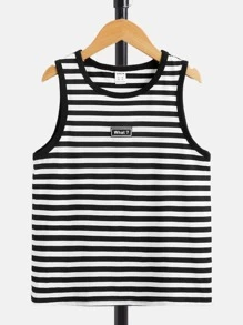 SHEIN Chicos Top tank con estampado de rayas con diseño de parche de letra unido en contraste - Blanco y Negro - Ver 1