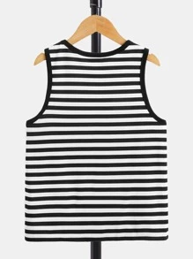 SHEIN Chicos Top tank con estampado de rayas con diseño de parche de letra unido en contraste - Blanco y Negro - Ver 2