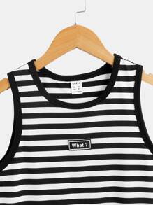 SHEIN Chicos Top tank con estampado de rayas con diseño de parche de letra unido en contraste - Blanco y Negro - Ver 3