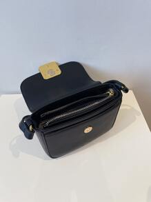 Mini Letter Graphic Flap Square Bag - Black - View 3