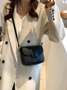 Mini Letter Graphic Flap Square Bag - Black - View 5