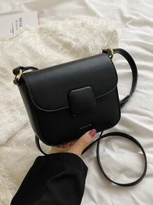 Mini Letter Graphic Flap Square Bag - Black - View 6