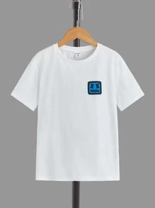 SHEIN 男孩卡通圖案T恤和短褲 - 藍白色 - 查看 7