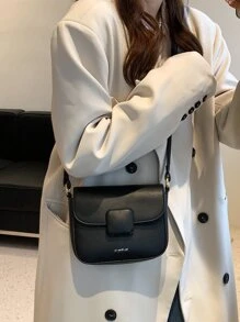 Mini Letter Graphic Flap Square Bag - Black - View 7