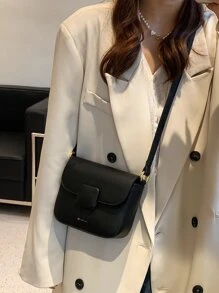 Mini Letter Graphic Flap Square Bag - Black - View 8