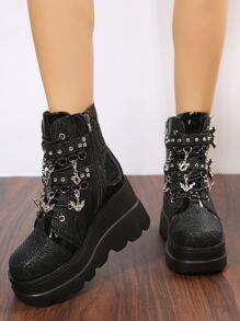 ROMWE Grunge Punk Giày Cao gót Nữ Khóa Chuỗi Đúc màu trơn Punk - màu đen - Xem 2