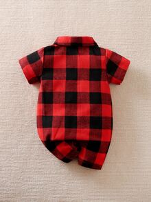 Yierying Baby Boy Buffalo Plaid Flap Pocket Shirt Romper