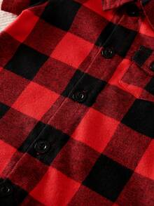 Yierying Baby Boy Buffalo Plaid Flap Pocket Shirt Romper