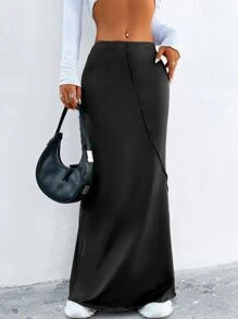 SHEIN EZwear High Waist Straight Skirt - Black - View 1