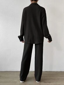 SHEIN EZwear Solid Tube Top & Button Front Shirt & Pants