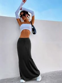 SHEIN EZwear High Waist Straight Skirt - Black - View 3