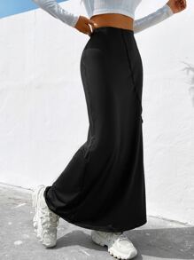 SHEIN EZwear High Waist Straight Skirt - Black - View 5