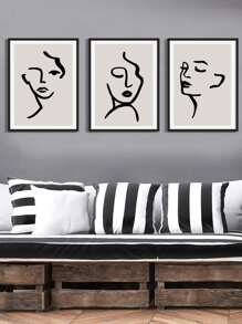 3入組抽象人物圖案無框畫 - 彩色 - 查看 3