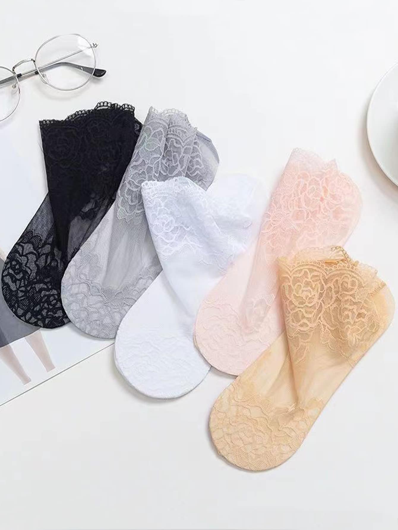 5 pares Calcetines tobilleros con patrón floral - Multicolor - Ver 1