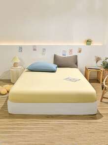 1入組素色合身簡約風素色織物床笠適用於臥室 - 黃色 - 查看 1