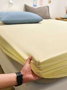 1入組素色合身簡約風素色織物床笠適用於臥室 - 黃色 - 查看 3