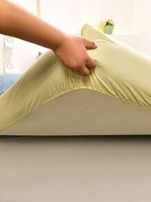 1入組素色合身簡約風素色織物床笠適用於臥室 - 黃色 - 查看 4