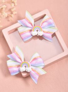 2 cái Kẹp tóc cầu vồng & nơ trang trí cho bé gái mới tập đi - Nhiều màu - Xem 3