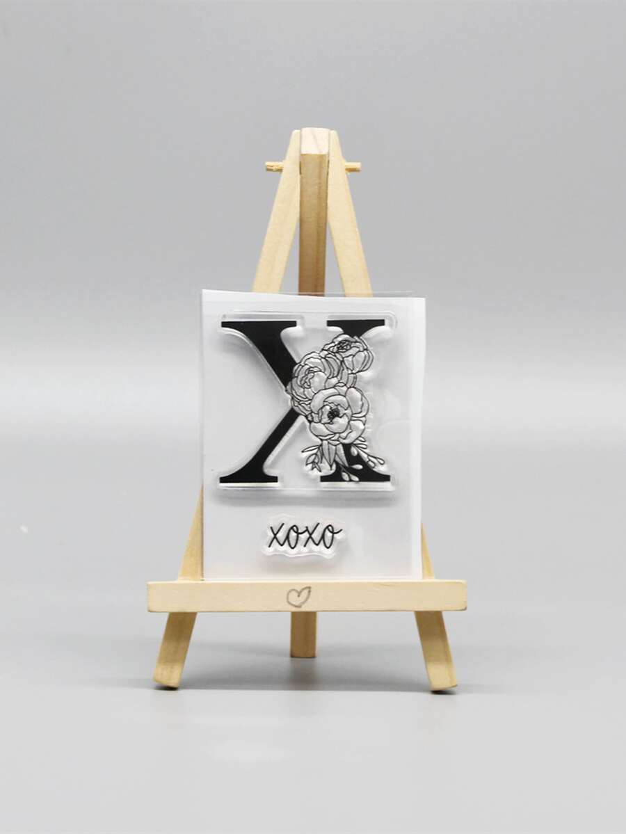 1 pieza Sello con estampado de flor y letra - transparente - Ver 1