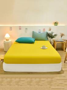 1入組素色合身簡約風素色織物床笠適用於臥室 - 黃色 - 查看 1