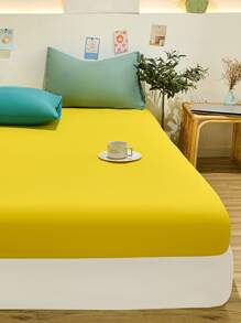 1入組素色合身簡約風素色織物床笠適用於臥室 - 黃色 - 查看 5