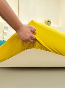 1入組素色合身簡約風素色織物床笠適用於臥室 - 黃色 - 查看 7