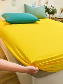 1入組素色合身簡約風素色織物床笠適用於臥室 - 黃色 - 查看 3