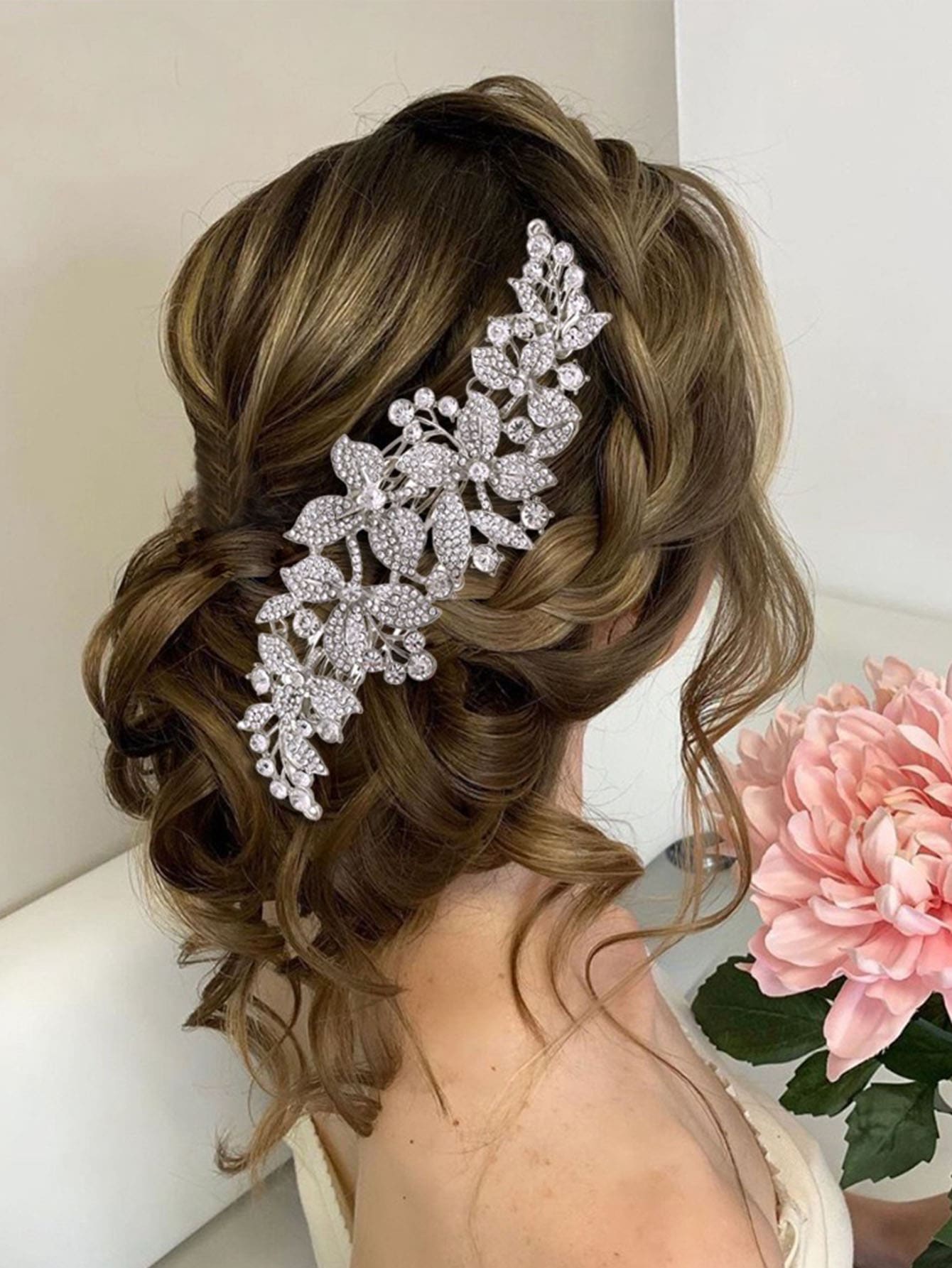 Rhinestone Flower Decor Bridal Hair Comb Boho Tiaras Valentine's Day Accessories