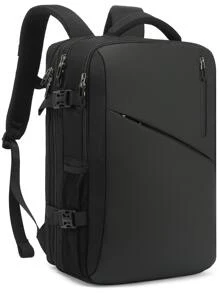 POSO 男士大功能背包前拉鏈旅行後背包 - 黑色 - 查看 6