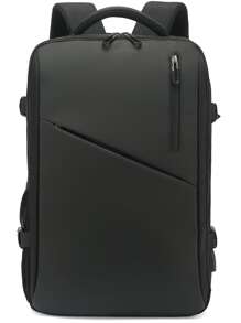 POSO 男士大功能背包前拉鏈旅行後背包 - 黑色 - 查看 9