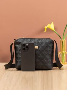 極簡衍縫金屬裝飾方包 - 黑色 - 查看 2