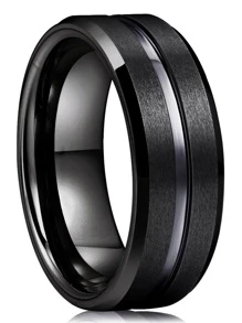 Anillo minimalista de moda y popular para hombres de acero inoxidable para regalo de joyería y para una apariencia elegante - Negro - Ver 1