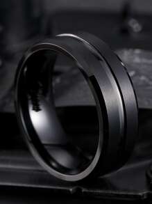 Anillo minimalista de moda y popular para hombres de acero inoxidable para regalo de joyería y para una apariencia elegante - Negro - Ver 2