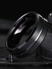 Anillo minimalista de moda y popular para hombres de acero inoxidable para regalo de joyería y para una apariencia elegante - Negro - Ver 3