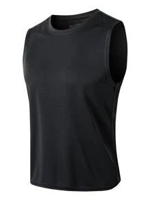 Men Solid Sports Tank Top Gym Clothes Men Basic T Shirt - Black - View 3