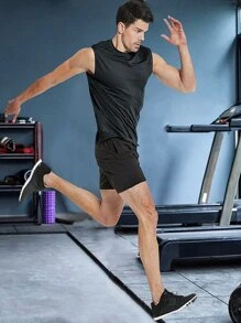 Men Solid Sports Tank Top Gym Clothes Men Basic T Shirt - Black - View 4