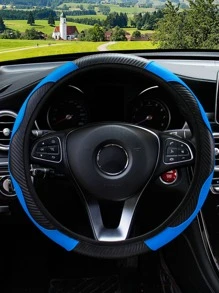 MEIKAXIU 1pc Carbon Fiber Leather Comfortable Car Steering Wheel Cover, Fits 14.5-15 Inch Steering Wheel, Elastic Band, Unisex Car Interior Accessories, Suitable For All Seasons,Car Accessories - Blue - View 7