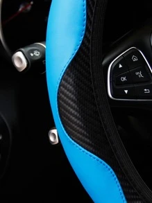 MEIKAXIU 1pc Carbon Fiber Leather Comfortable Car Steering Wheel Cover, Fits 14.5-15 Inch Steering Wheel, Elastic Band, Unisex Car Interior Accessories, Suitable For All Seasons,Car Accessories - Blue - View 4