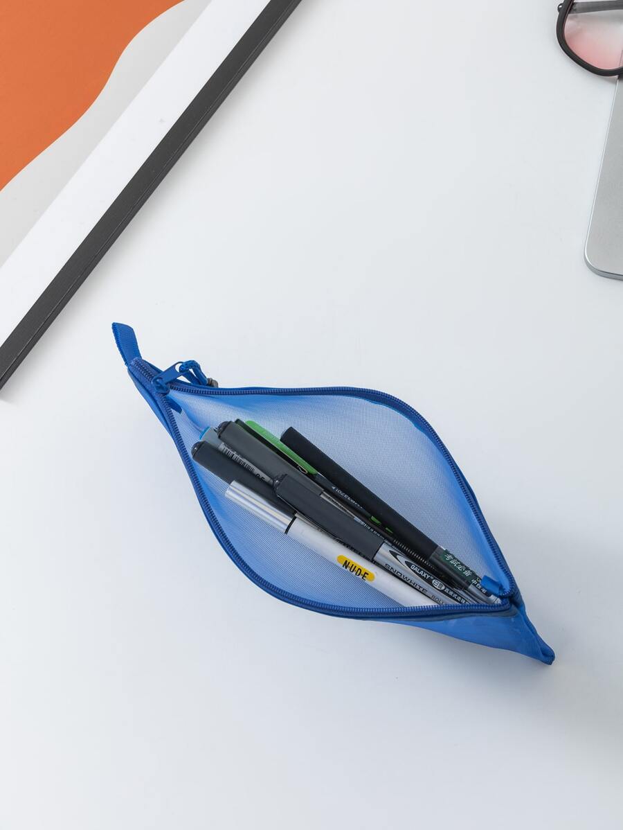1pc Plain Pencil Bag - Blue - View 1