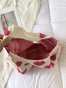 Bolso de ganchillo con estampado de corazón para el Día de San Valentín - Rosa - Ver 3